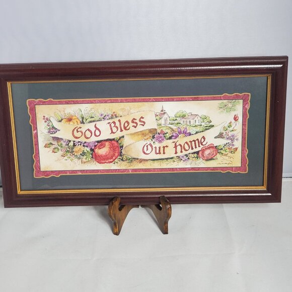 Home Interiors GOD BLESS OUR HOME Framed Artwork Charles Humphrey 17”x9” EUC - Picture 2 of 4
